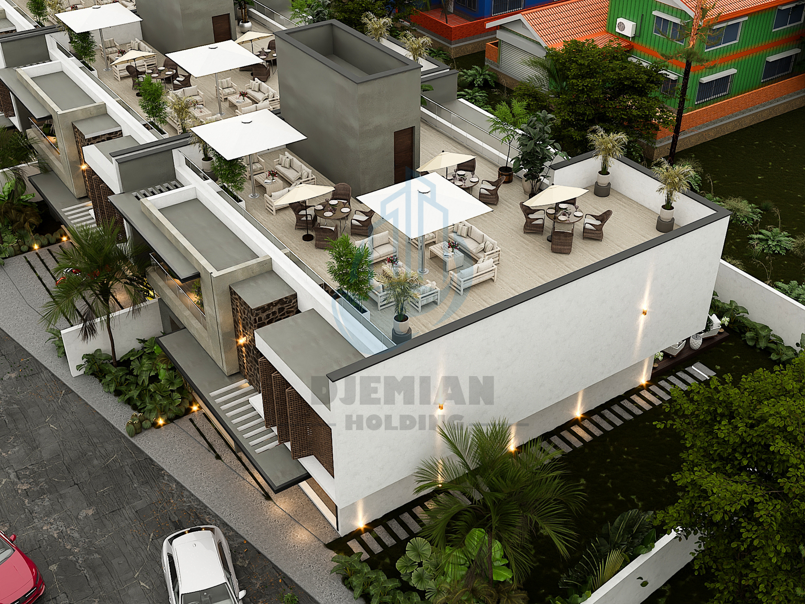 Toit-terrasse aménagé — vue aérienne